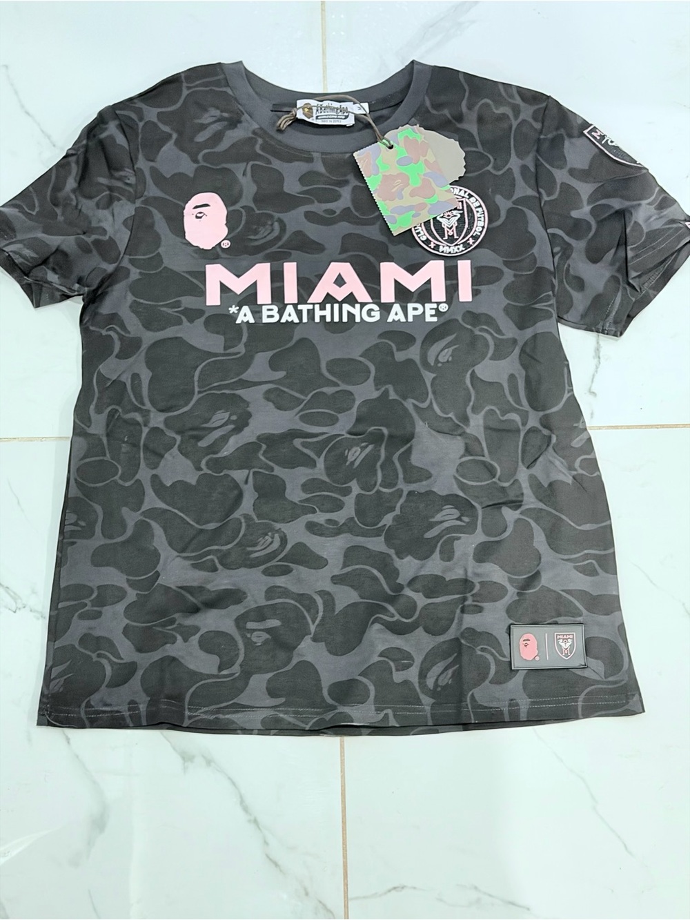 Bape Miami Camo Tee in Black with Pink Logo